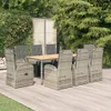 vidaXL 9-tlg. Garten-Essgruppe mit Kissen Grau Poly Rattan Produktbild-Vorschau 2