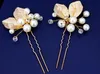 Pince à cheveux mariage avec perles blanches et feuilles Voir les images du produit 1