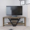 A corner TV stand with a television and media console on it, placed in a room with a textured wall. Anteprima dell’immagine prodotto