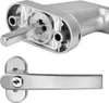 Close-up views of a silver window handle with a lock mechanism. Produktbild-Vorschau