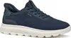 A side view of a navy blue Geox sneaker with a white sole. Voir les images du produit