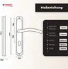 Diagram showing measurements of a door handle set. Produktbild-Vorschau