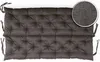 A dark gray tufted bench cushion is shown from above, with a close-up inset of the fabric texture. Produktbild-Vorschau