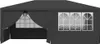 A black party tent with arched windows is shown from the front. Produktbild-Vorschau