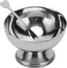 A stainless steel ice cream bowl with a fork on a white background. Produktbild-Vorschau
