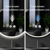 A split image showing a modern bathroom mirror with LED lighting and touch controls. Anteprima dell’immagine prodotto