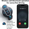 A motorcycle handlebar controller and a smartphone displaying an incoming call. Produktbild-Vorschau