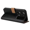 A black flip case for a smartphone is shown from the side, propped open. Produktbild-Vorschau