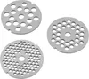 Three metal grinder plates with different hole sizes and patterns, arranged on a white background. Produktbild-Vorschau