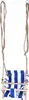 A baby swing with blue and white striped fabric and wooden frame, suspended by ropes. Produktbild-Vorschau