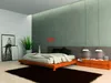 A modern bedroom with a bed, nightstand, and artwork. Anteprima dell’immagine prodotto