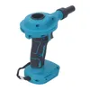A teal and black cordless electric air blower with a black nozzle and a black strap attached to the base. Podgląd zdjęcia produktu