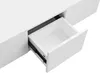 A white rectangular coffee table with one drawer pulled out, showing the interior and drawer slides. Produktbild-Vorschau