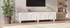 A modern living room with a TV stand, plant, and shelving unit. Voir les images du produit