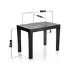 A black plastic garden side table with dimensions indicated by dashed lines and text. Produktbild-Vorschau