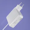 A white power adapter is shown against a light purple background. Produktbild-Vorschau