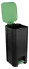 A black trash can with a green lid and pedal, shown from a slightly elevated side angle against a white background. Produktbild-Vorschau