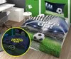 A bedroom scene with a bed featuring soccer-themed bedding. Produktbild-Vorschau
