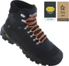 A single black winter boot with orange laces, shown from a three-quarter angle against a white background. Two small tags are visible to the right of the boot. Produktbild-Vorschau