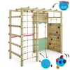 A wooden playground structure with various climbing and play accessories, set against a white background. Podgląd zdjęcia produktu