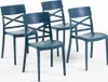 Four blue chairs are arranged in a row against a white background. Voir les images du produit