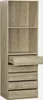 A tall, narrow wooden cabinet with two open shelves at the top and a drawer partially pulled out above five drawers. Produktbild-Vorschau