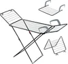 A white background with a foldable clothes drying rack and two smaller attachments. Produktbild-Vorschau