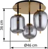 A ceiling light fixture with three glass shades, shown with dimensions indicated. Produktbild-Vorschau