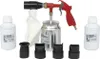 A set of tools for sandblasting, including a sandblasting gun, two bottles of media, and several nozzles, arranged on a white background. Anteprima dell’immagine prodotto