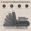 A diagram showing the 6 adjustable backrest positions of a sofa bed, with icons representing different uses. Voir les images du produit