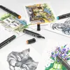 A collection of alcohol markers and sketches on white paper. Produktbild-Vorschau