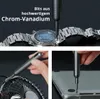 A collage of images showing a precision screwdriver set being used to repair a watch, a small fan, and a laptop. Produktbild-Vorschau