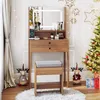 Schminktisch-Set mit LED-Spiegel, Steckdosen und Hocker Produktbild-Vorschau 4