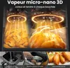 Collage showing an air fryer cooking chicken wings and a whole chicken, along with close-ups of adding water and placing food. Produktbild-Vorschau