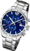 A close-up studio shot of a men's chronograph watch with a blue dial and silver metal band. Produktbild-Vorschau