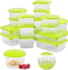 A collection of clear plastic food storage containers with green lids, arranged in a visually appealing display. Náhled obrázku produktu