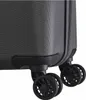 A close-up view of the bottom corner of a black suitcase, showing its wheels. Produktbild-Vorschau
