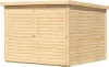 A wooden garden shed with double doors. Produktbild-Vorschau