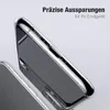 A close-up shot of a transparent phone case, showcasing its precise cutouts and flexible material. Produktbild-Vorschau