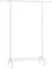 A white metal garment rack with wheels on a white background. Produktbild-Vorschau