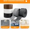 A collage of product images showing rolls of flexible trim in different colors, stacked rolls of trim, and three lifestyle shots demonstrating its use in a kitchen, garage, and living area. Produktbild-Vorschau