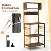 A kitchen shelf unit with various features highlighted, including anti-tip sets and hooks, with a silhouette of a child in the foreground. Produktbild-Vorschau