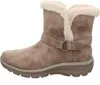 A side view of a single taupe winter boot with cream-colored faux fur lining. Voir les images du produit