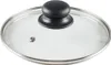 A close-up, studio shot of a glass pot lid with a black handle and a stainless steel rim. Anteprima dell’immagine prodotto