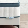 A close-up of a mattress with a blue border and a label attached. Náhled obrázku produktu