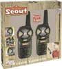 The image shows the packaging of a pair of Scout walkie-talkies for children, with promotional text and images highlighting features. Náhled obrázku produktu