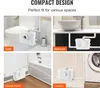 Collage showing a compact wastewater pump installed in different bathroom and laundry settings. Voir les images du produit