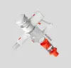 An exploded view of a white and orange cordless vacuum cleaner against a light gray background. Produktbild-Vorschau