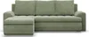 A green sectional sofa with a chaise lounge is shown from the front against a white background. Produktbild-Vorschau