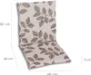A chair cushion with a leaf pattern is shown with dimensions indicated. Produktbild-Vorschau
